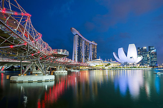 螺旋,桥,码头,湾,沙,酒店,夜晚,新加坡