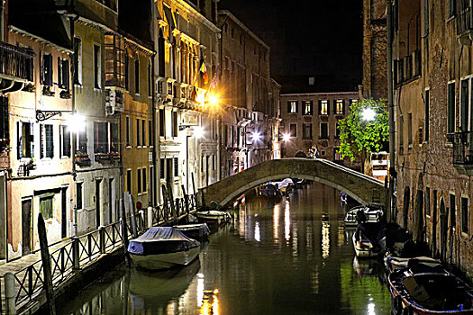 运河,地区,夜晚,威尼斯,世界遗产,威尼西亚,意大利,欧洲