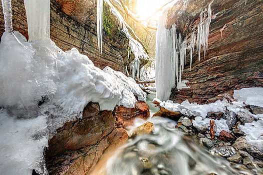 岩石构造,冬天,瀑布,萨尔茨堡,奥地利