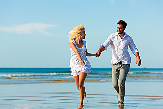 情侣,海滩,白人,衣服,跑,度假,蜜月