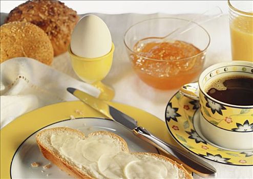 早餐,咖啡,蛋,果酱,橙汁