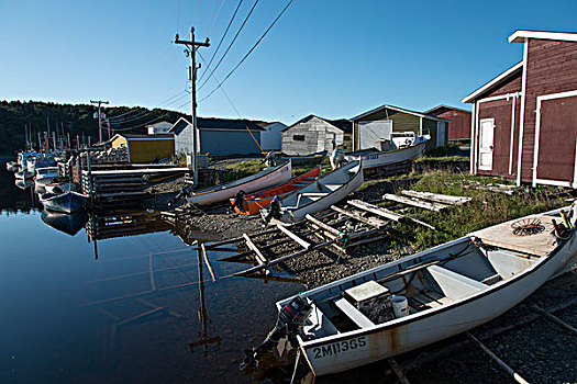 渔船,码头,鲑鱼,河,东南部,溪流,瀑布,格罗莫讷国家公园,纽芬兰,拉布拉多犬,加拿大