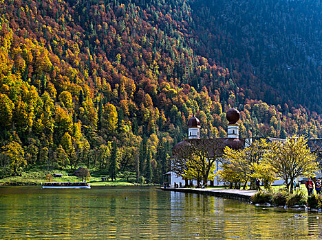 小教堂,岸边,湖,国家公园,巴伐利亚,德国,大幅,尺寸