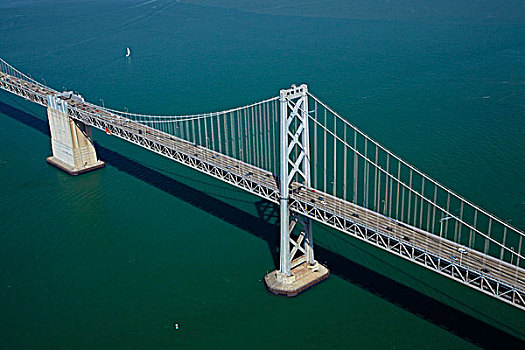 美国,加利福尼亚,旧金山,交通,海湾大桥,旧金山湾,俯视