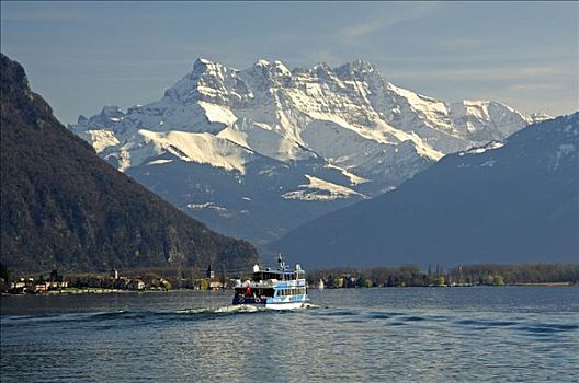 船,旅游,日内瓦湖,下方,顶峰,凹,蒙特勒,瑞士