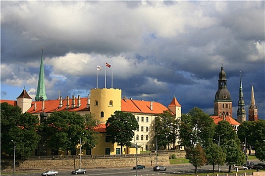 里加,拉脱维亚,中心,宽,风景,道加瓦河,河,蓝天