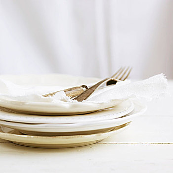 白色,盘子,餐巾,餐具