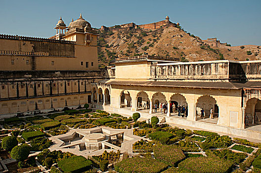 花园,莫卧尔王朝,风格,院落,琥珀堡,斋浦尔,拉贾斯坦邦,印度