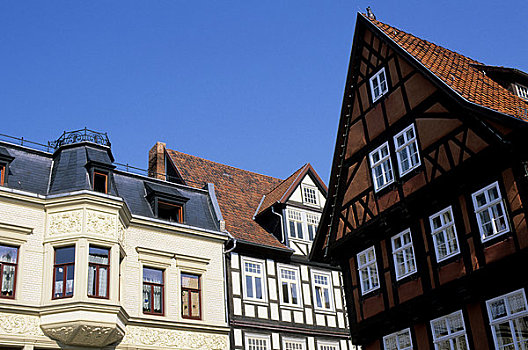 德国,靠近,奎德琳堡,世界遗产,市场,半木结构,房子
