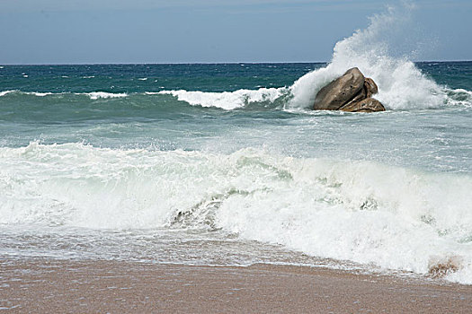 波浪,碰撞,石头,海洋,卡斯特尔萨多,萨丁尼亚,意大利