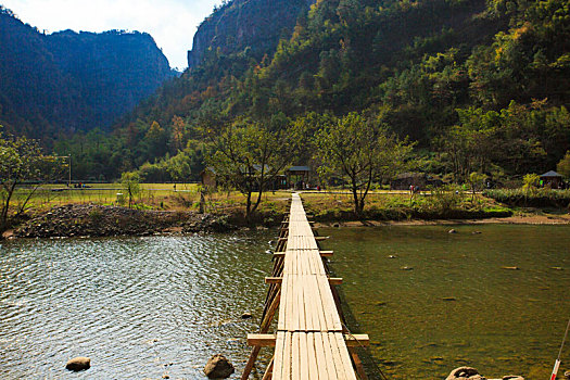 木桥,山水,游客,水面,水