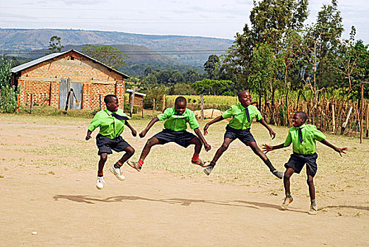 肯尼亚,男生,跳跃,半空,校园