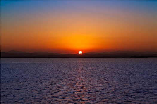 日落,湖,瓦伦西亚,西班牙