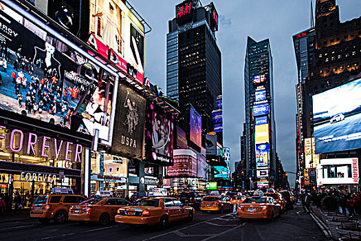 黄色,出租车,时代广场,连通,百老汇,第七大道,曼哈顿,纽约,美国,北美