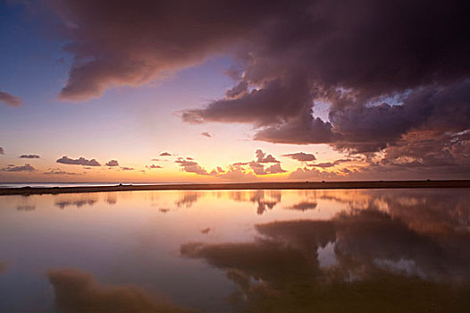 日落,旁侧,浅,水池,布莱顿,海滩,巴巴多斯