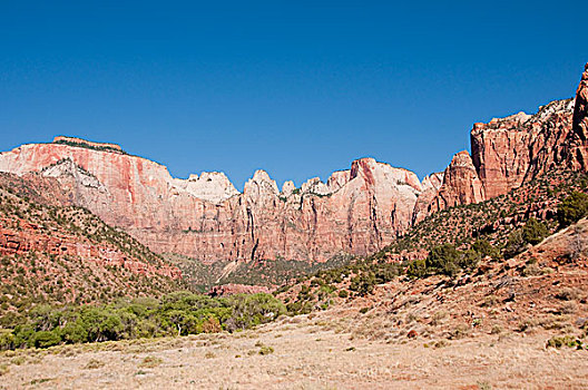 美国,犹他,锡安国家公园,风景,后面,锡安山,人,历史,博物馆