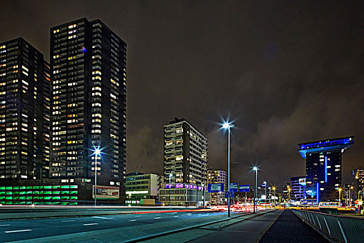 鹿特丹,现代建筑,水岸,天际线,风景,水,夜晚