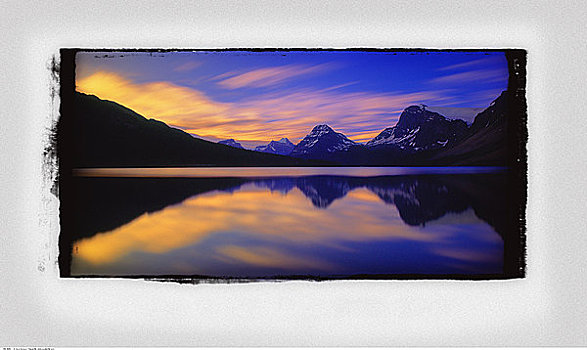 日出,上方,山峦,弓湖,班芙国家公园,艾伯塔省,加拿大