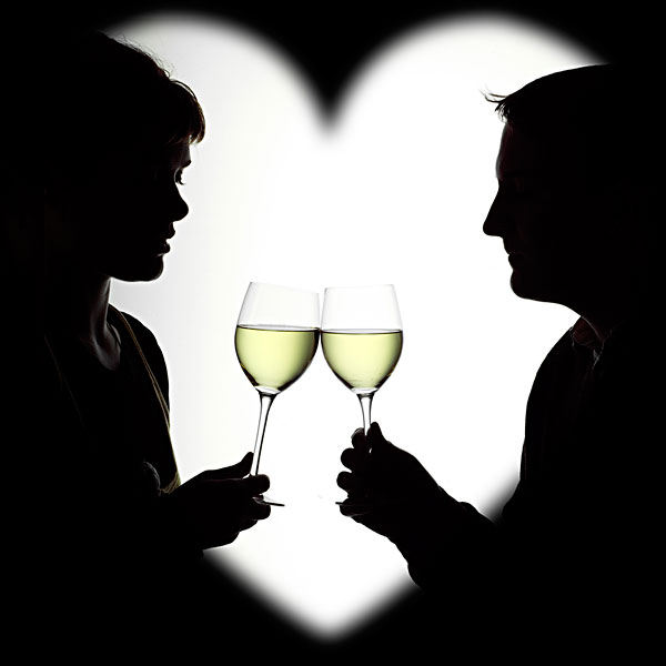 夫妇的剪影,享受,白葡萄酒,框架,心脏病