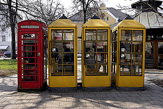 一个,红色,英国,黄色,德国,电话,盒子,排,上巴伐利亚,欧洲