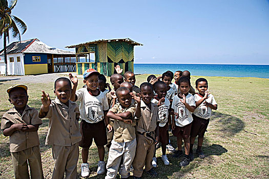 学童,海滩,安东尼奥港,牙买加
