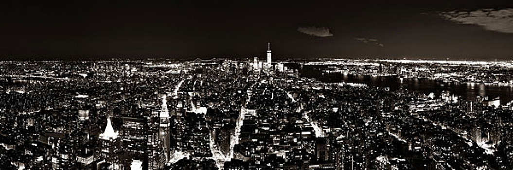 纽约,市区,天际线,全景,夜景
