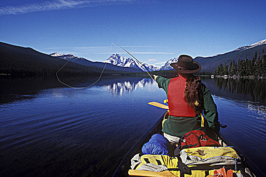 钓鱼,独木舟,湖,公园,区域,不列颠哥伦比亚省,加拿大