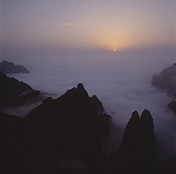 安徽黄山,日出,雪景,云海,雾淞