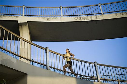 女性,慢跑,桥