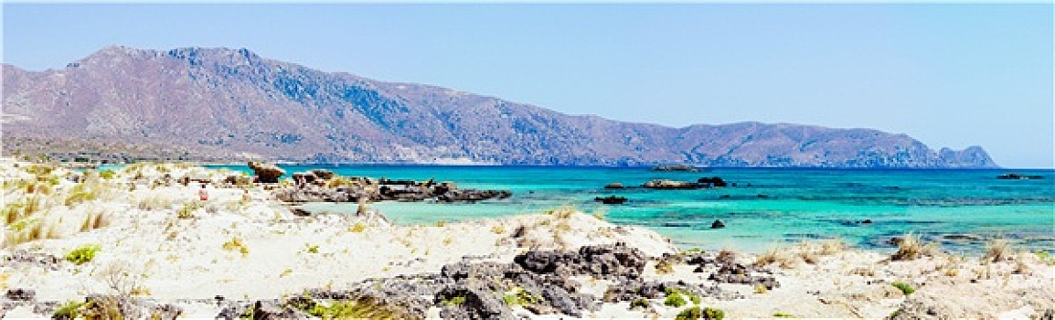 海滩,粉色,白沙,青绿色,水,岛屿,克里特岛,希腊
