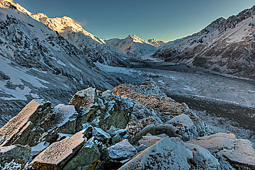 积雪,漂石,球,仰视,库克山国家公园,坎特伯雷,新西兰