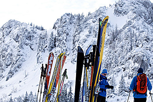 雪,滑雪,设备,坎彭完特山,齐姆高,上巴伐利亚,德国,欧洲