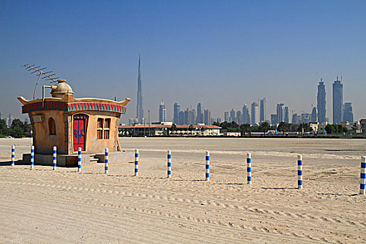 海滩,天际线,左边,哈利法,最高,建筑,世界,迪拜,阿联酋,中东