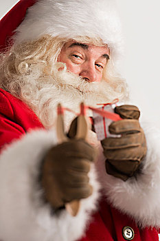 头像,高兴,圣诞老人,瞄准,圣诞礼物,弹弓,看镜头