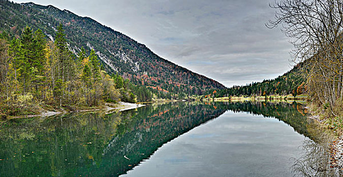 风景,山,反射,清晰,湖,秋天,奥地利