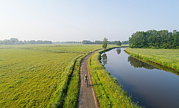 男孩,骑自行车,挨着,河,荷兰