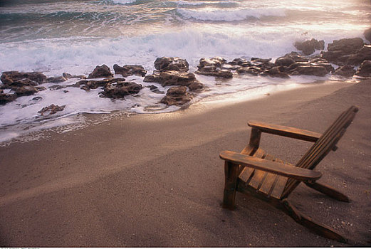 沙滩椅,面对,海洋