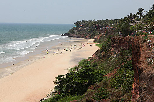 俯视,海滩,岩石海岸,喀拉拉,印度,亚洲