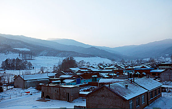 雪野,北方,東北,大雪,原野,土地,冬季,潔白,干凈,風景,村莊,農村