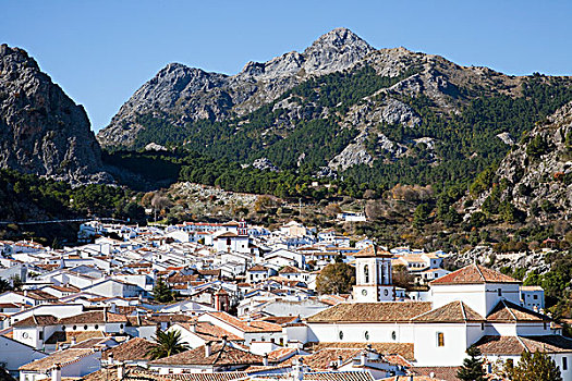 城市,白色,建筑,山峦,远景,蓝天,格拉萨莱玛,安达卢西亚,西班牙