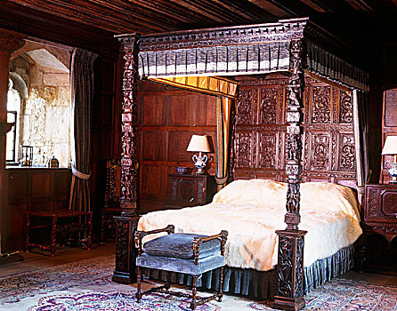 卧室,早,文艺复兴,风格,雕刻,测试装置,床
