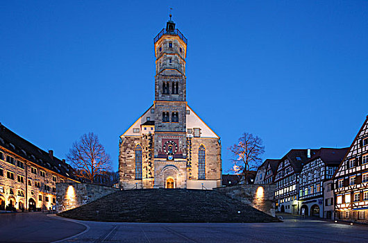 市场,教区教堂,巴登符腾堡,德国,欧洲