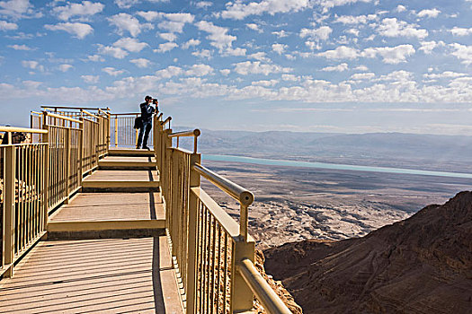 游客,站立,结束,暸望,风景,死海,区域,荒芜,南,地区,以色列