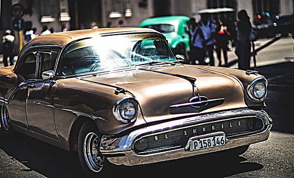 经典,50年代,汽车,热闹街道