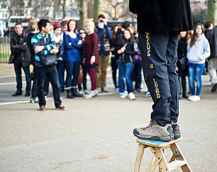 英格兰,伦敦,海德公园,一个,男人,站立,木质,梯凳,扬声器,角