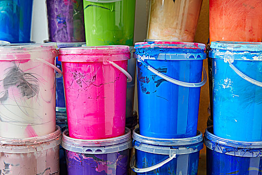 彩色,墨水,绘画,瓶子,排列,一堆,印刷,工厂