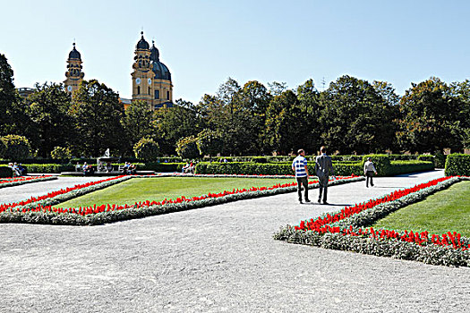 宫廷花园,特阿蒂那教堂,教堂,慕尼黑,上巴伐利亚,德国,欧洲