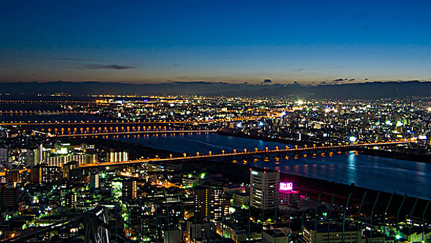 俯视,大阪,夜晚,日本