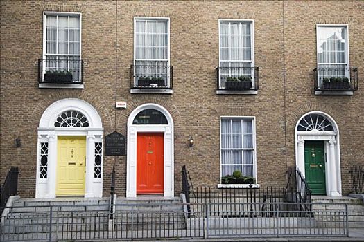 三个,乔治时期风格,房子,街道,都柏林,爱尔兰