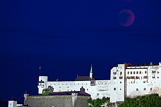 月亮,日蚀,高处,霍亨萨尔斯堡城堡,城堡,萨尔茨堡,奥地利